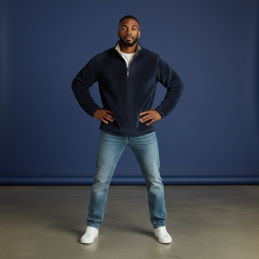 TRUE GRIT‎ Mens Navy Blue Fleece 1/4 Zip Pullover XL Authentic Workmanship